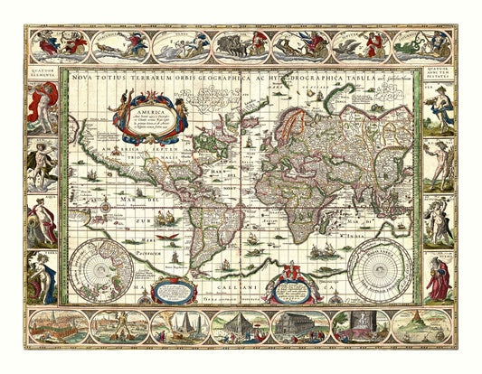 Historic Map - World America 1492 to 1499 - Bleau - 29.60 x 23 - Vintage Wall Art