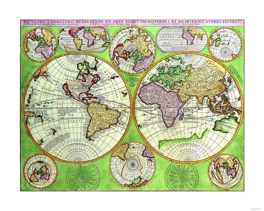 Historic Map - World Continents - Coronelli 1742 - 28.75 x 23 - Vintage Wall Art