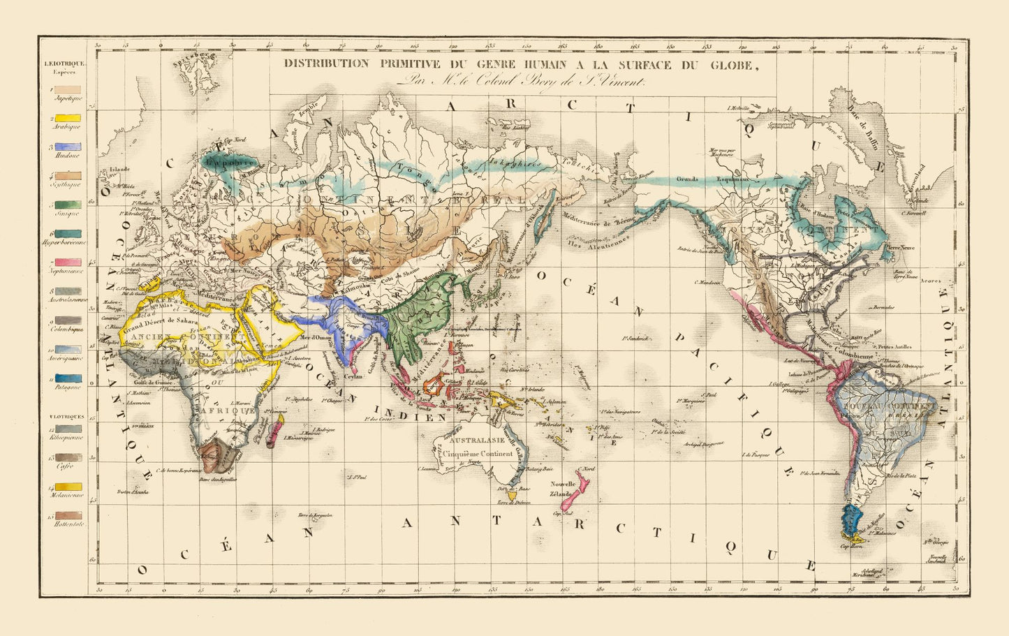 Historic Map - Globe People Distribution - Vincent - 36.47 x 23 - Vintage Wall Art
