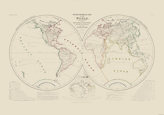 Historic Map - World Hydrographical - Petermann - 32.82 x 23 - Vintage Wall Art