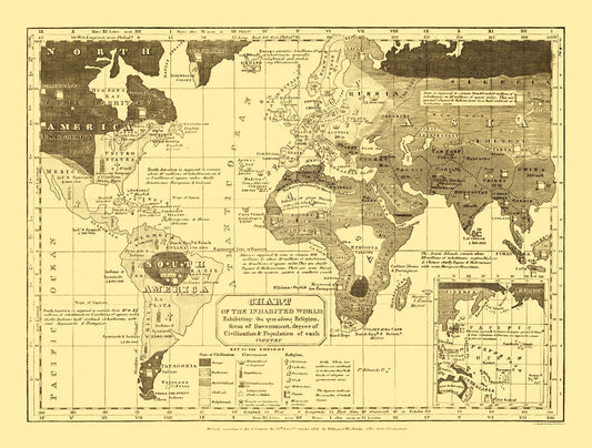 Historic Map - Inhabited World Religion - Woodbridge 1821 - 30.33 x 23 - Vintage Wall Art