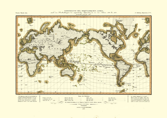 Historic Map - Isodynamic Lines 1790 1830 World - Perthes 1837 - 32.44 x 23 - Vintage Wall Art