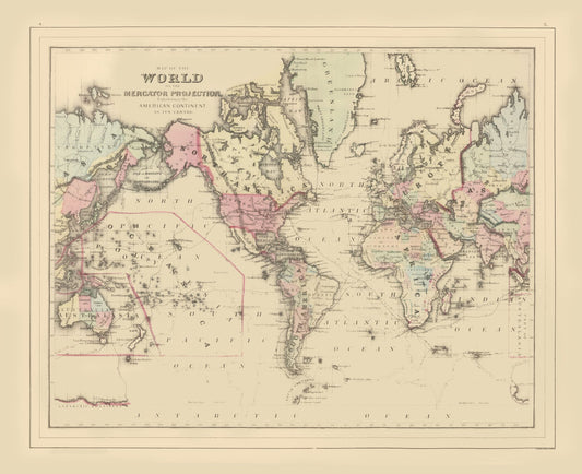 Historic Map - Mercator Projection American Continent - 28.26 x 23 - Vintage Wall Art