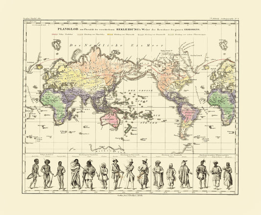 Historic Map - World People Clothing - Perthes 1848 - 27.88 x 23 - Vintage Wall Art