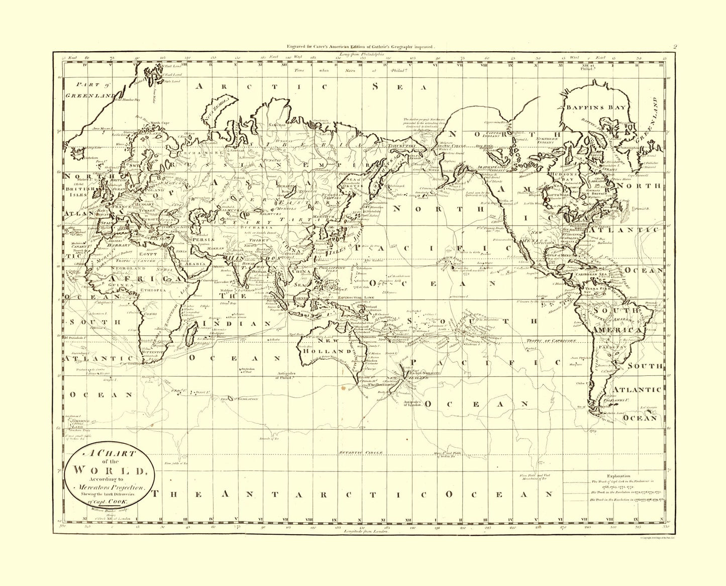 Historic Map - World Captain Cook Discoveries - 28.50 x 23 - Vintage Wall Art