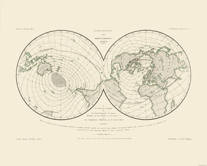 Historic Map - World Isodynamic Lines - Perthes 1839 - 28.73 x 23 - Vintage Wall Art