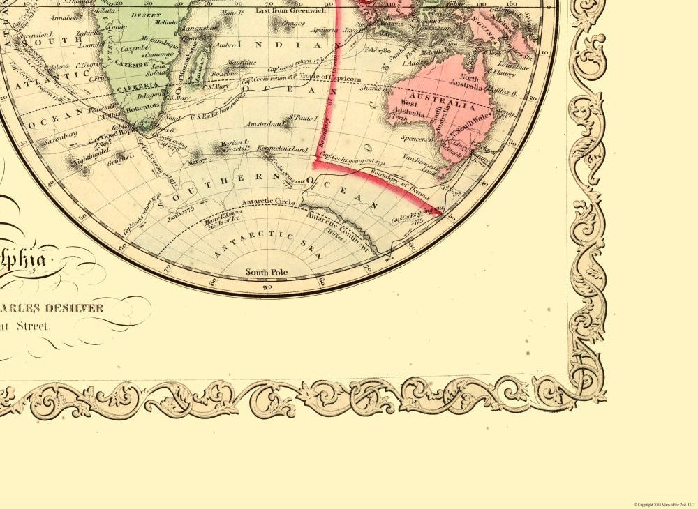 Historic Map - Globular Projection - Desilver 1856 - 31.52 x 23 - Vintage Wall Art