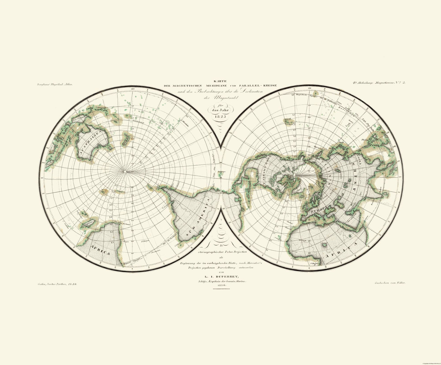 Historic Map - Magnetic Meridians Parallel Circuits - Duperrey 1836 - 27.80 x 23 - Vintage Wall Art