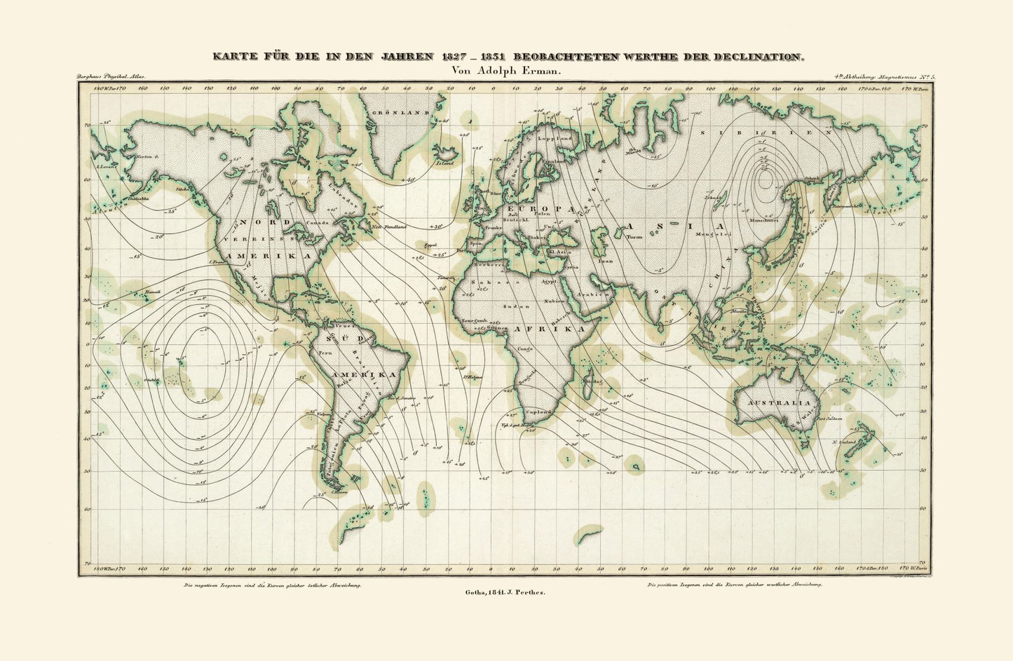 Historic Map - World 1827 to 1831 - Erman 1841 - 35.26 x 23 - Vintage Wall Art