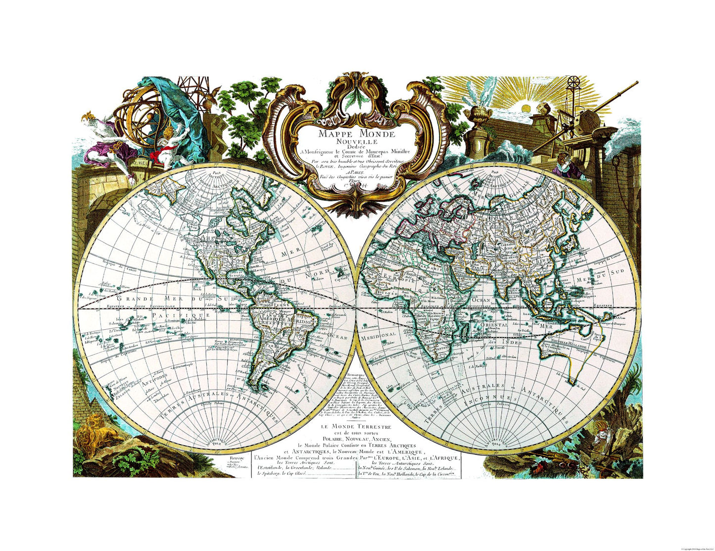 Historic Map - World - Fleuri 1744 - 29.85 x 23 - Vintage Wall Art