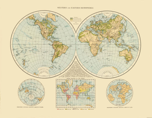 Historic Map - Western Eastern Hemispheres - 29.64 x 23 - Vintage Wall Art