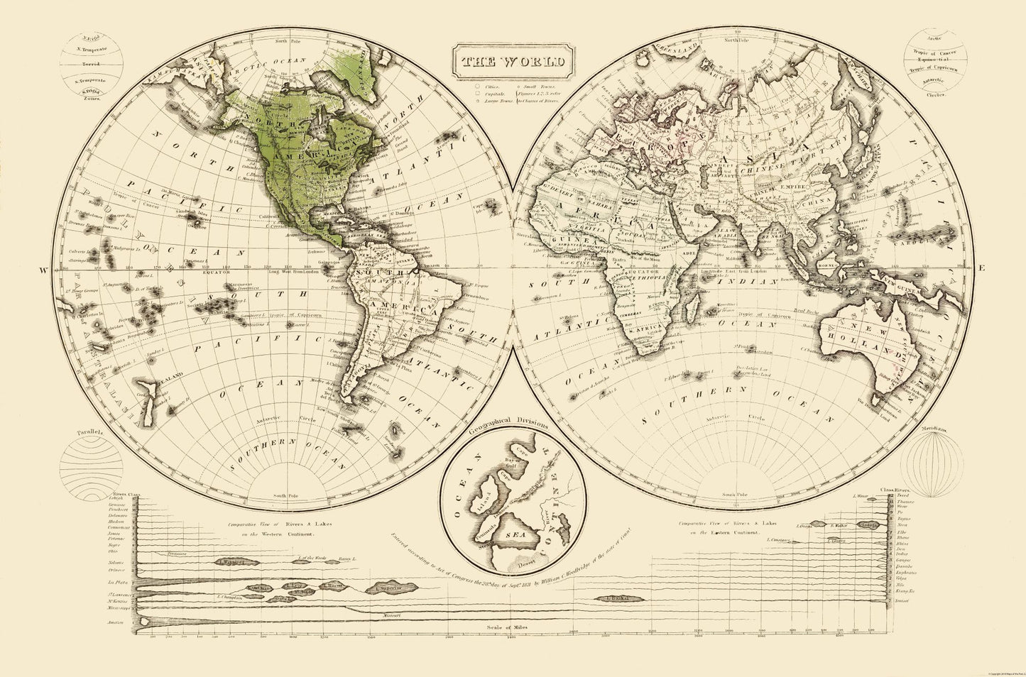 Historic Map - World - Woodbridge 1821 - 34.85 x 23 - Vintage Wall Art