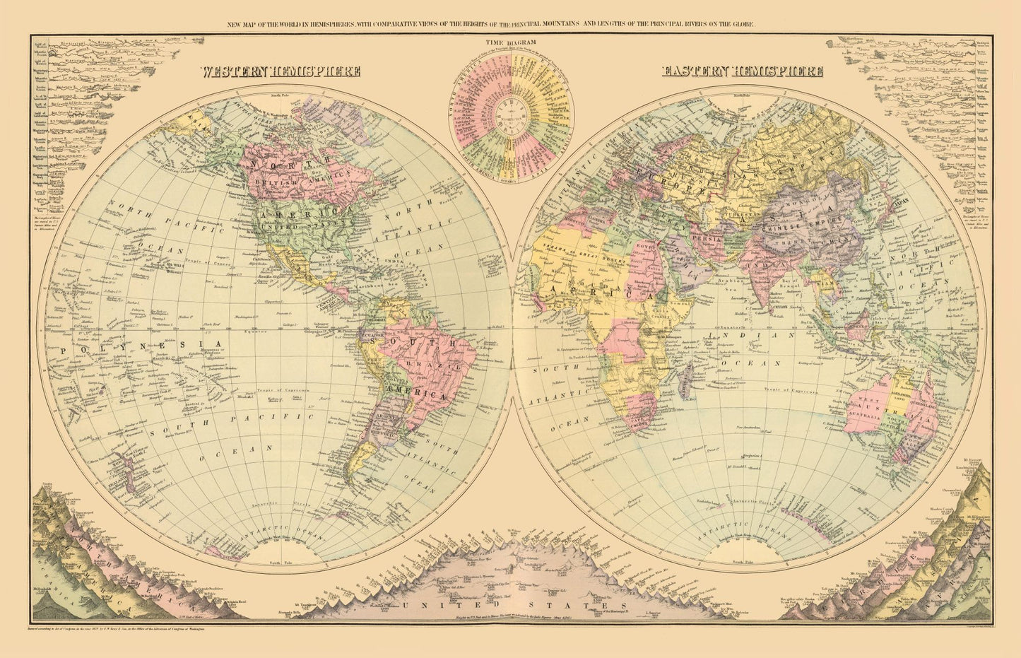 Historic Map - Western Eastern Hemisphere - 1829 - 35.71 x 23 - Vintage Wall Art