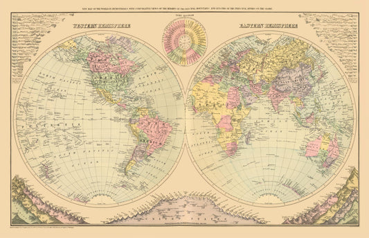 Historic Map - Western Eastern Hemisphere - 1829 - 35.71 x 23 - Vintage Wall Art