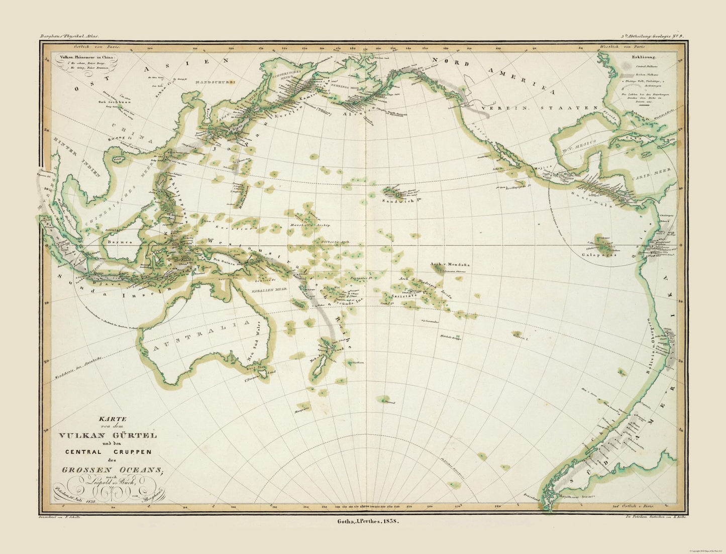 Historic Nautical Map - World Pacific Ocean - Perthes 1838 - 30.13 x 23 - Vintage Wall Art