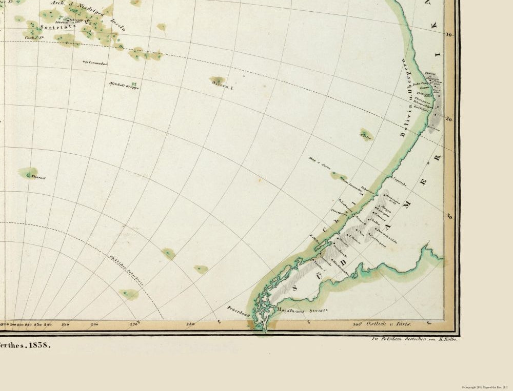 Historic Nautical Map - World Pacific Ocean - Perthes 1838 - 30.13 x 23 - Vintage Wall Art