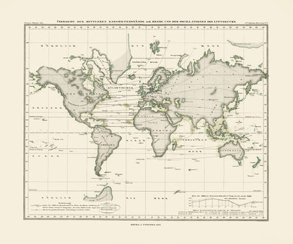 Historic Map - World Seas Air Pressure - Perthes 1839 - 27.68 x 23 - Vintage Wall Art