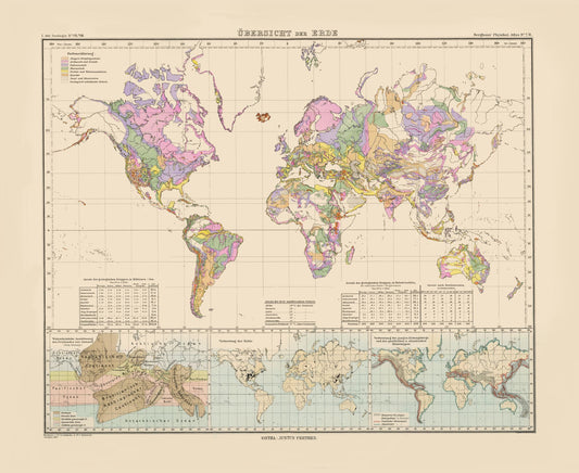 Historic Map - World Overview - Perthes 1892 - 28.10 x 23 - Vintage Wall Art