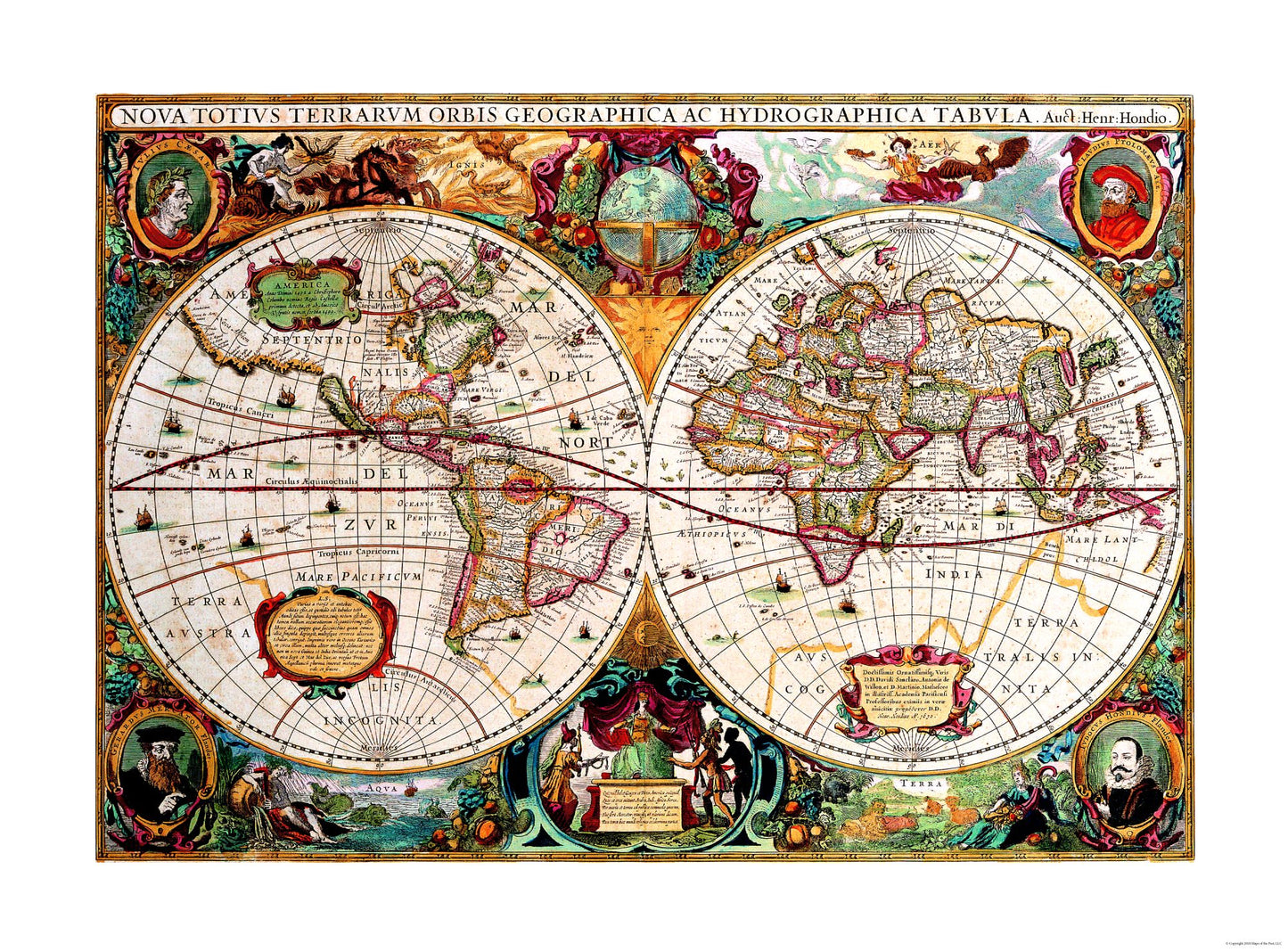 Historic Map - World - Hondio 1630 - 31.13 x 23 - Vintage Wall Art