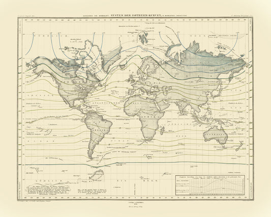 Historic Map - World Isothermal Curves - Perthes 1838 - 28.78 x 23 - Vintage Wall Art