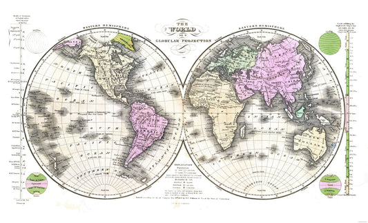 Historic Map - Globular Projection - Robinson 1829 - 37.95 x 23 - Vintage Wall Art