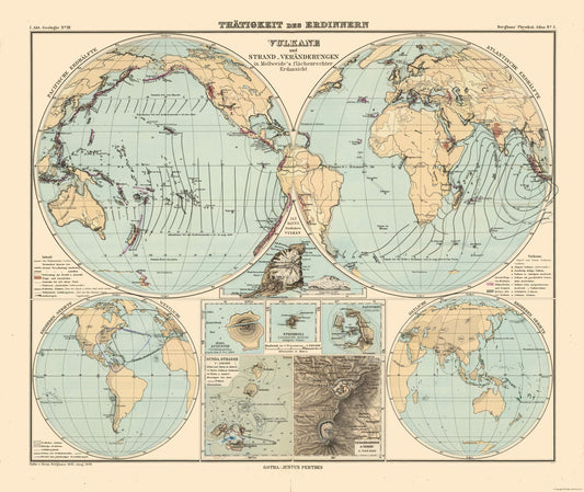 Historic Map - Seismic Activity Volcanos World - Perthes 1838 - 27.29 x 23 - Vintage Wall Art