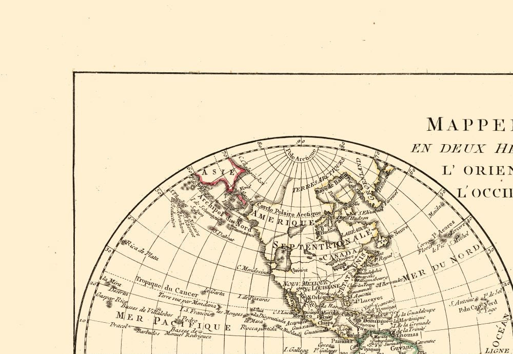 Historic Map - World Hemispheres - Santini 1794 - 33.34 x 23 - Vintage Wall Art