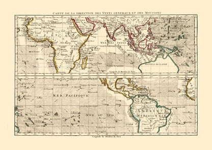 Historic Map - World Monsoon Directions - Santini 1794 - 32.39 x 23 - Vintage Wall Art