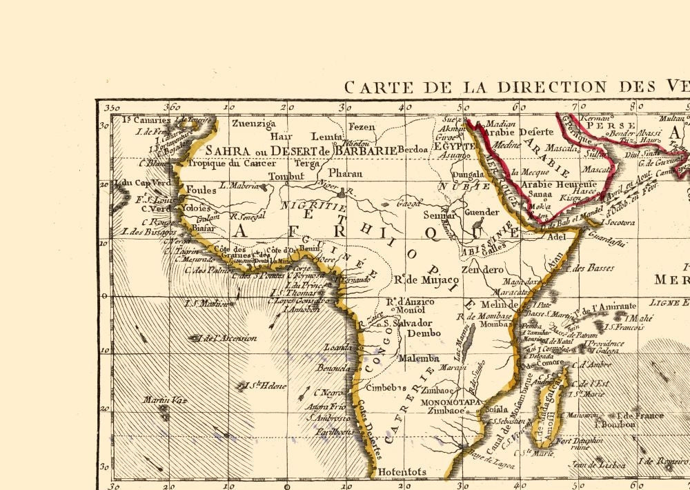 Historic Map - World Monsoon Directions - Santini 1794 - 32.39 x 23 - Vintage Wall Art