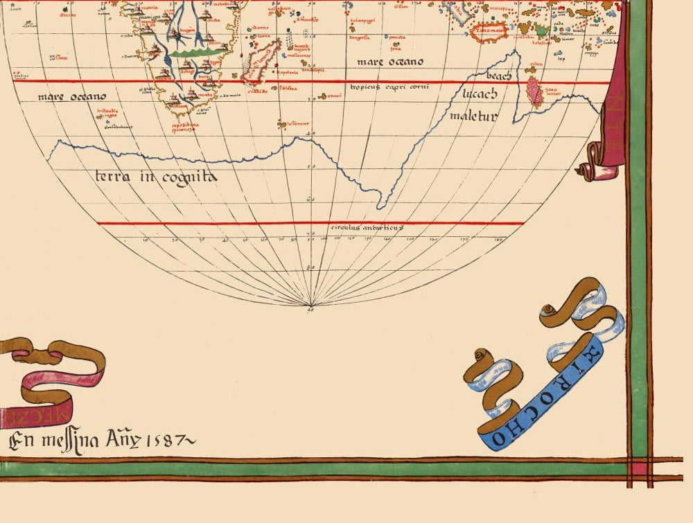 Historic Map - World Hemispheres - Martines 1587 - 30.45 x 23 - Vintage Wall Art