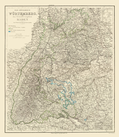 Historic Map - Wurtemberg Germany - Weiland 1856 - 23 x 26.33 - Vintage Wall Art