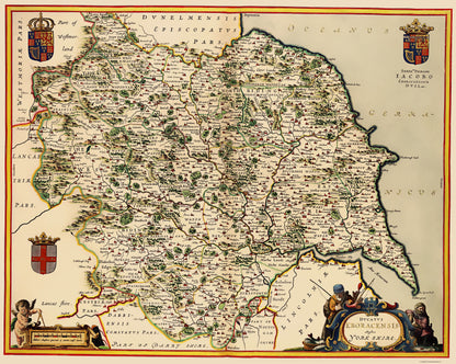 Historic Map - Yorkshire County England - Jansson 1645 - 23 x 28.83 - Vintage Wall Art