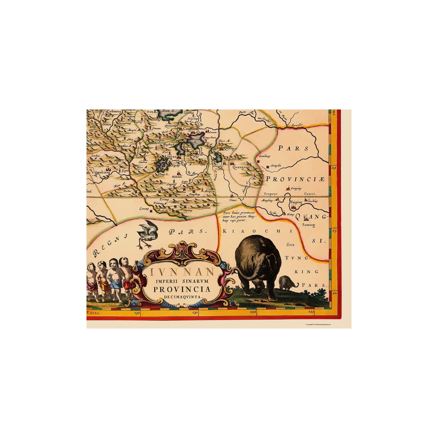 Historic Map - Yunnan China Province - Blaeu 1655 - 23 x 27.83 - Vintage Wall Art