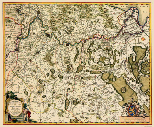 Historic Map - Zutphen Netherlands - Visscher 1681 - 23 x 27.84 - Vintage Wall Art