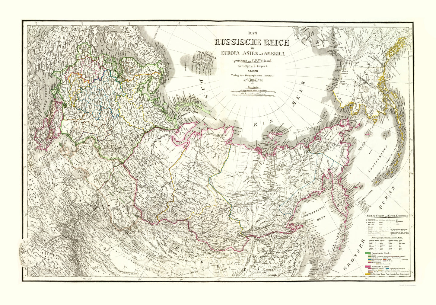 Historic Map - Russian Empire- Weimer 1855 - 23 x 30 - Vintage Wall Art