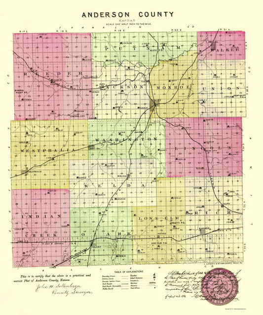 Historic County Map - Anderson County Kansas - Everts 1887 - 23 x 27.50 - Vintage Wall Art