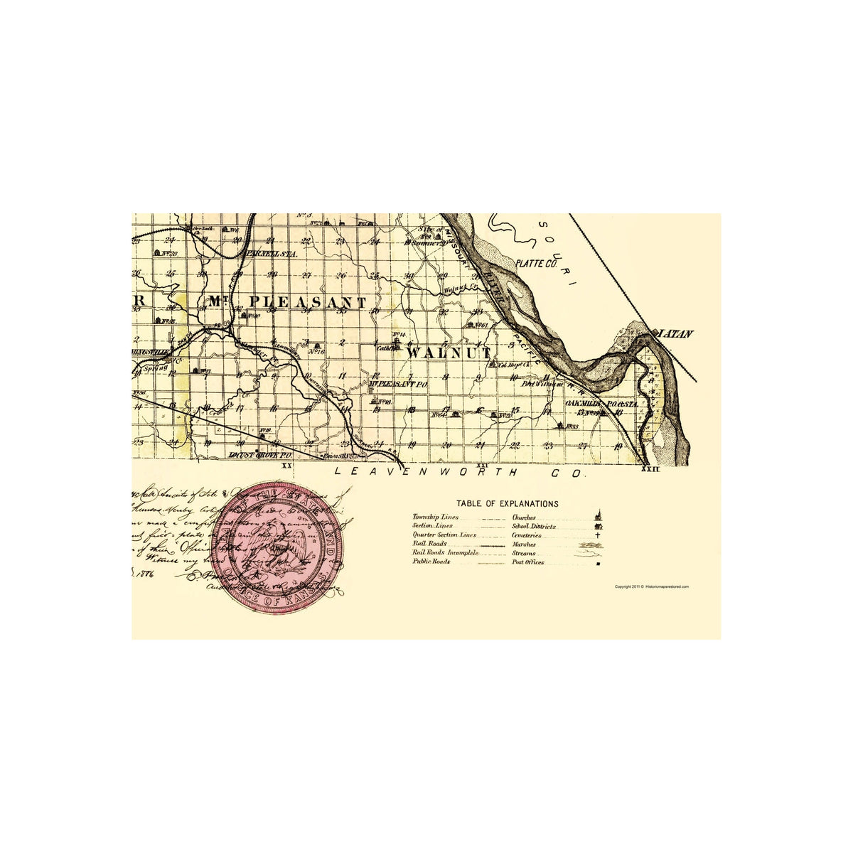 Atchison County Historic County Map - Atchison County Kansas - Everts 1887 - 23 x 31.7 ...