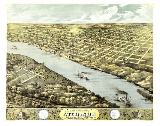 Historic Panoramic View - Atchison Kansas - Ruger 1869 - 29.03 x 23 - Vintage Wall Art
