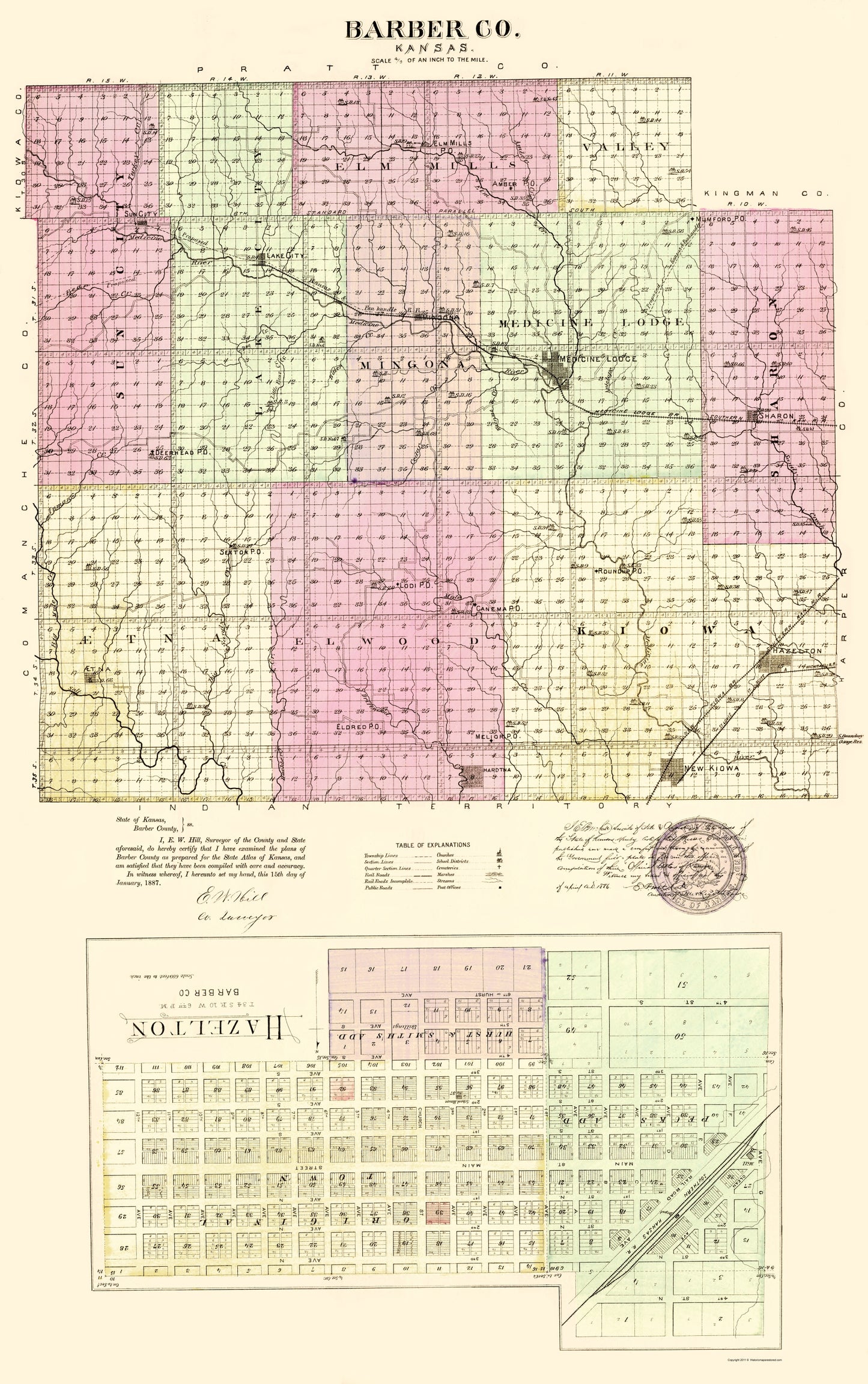 Historic County Map - Barber County Kansas - Everts 1887 - 23 x 36.66 - Vintage Wall Art