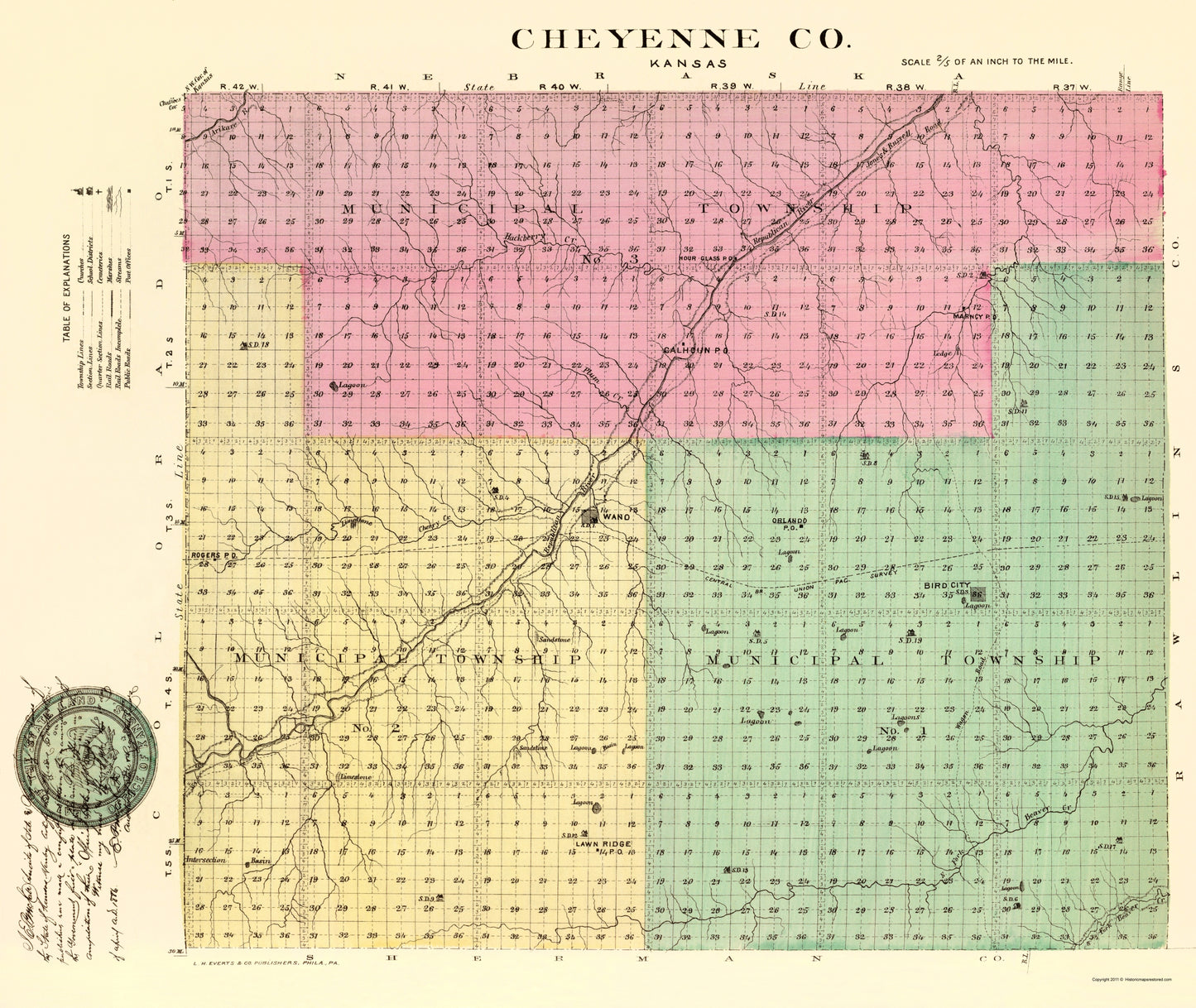 Historic County Map - Cheyenne County Kansas - Everts 1887 - 23 x 27.29 - Vintage Wall Art