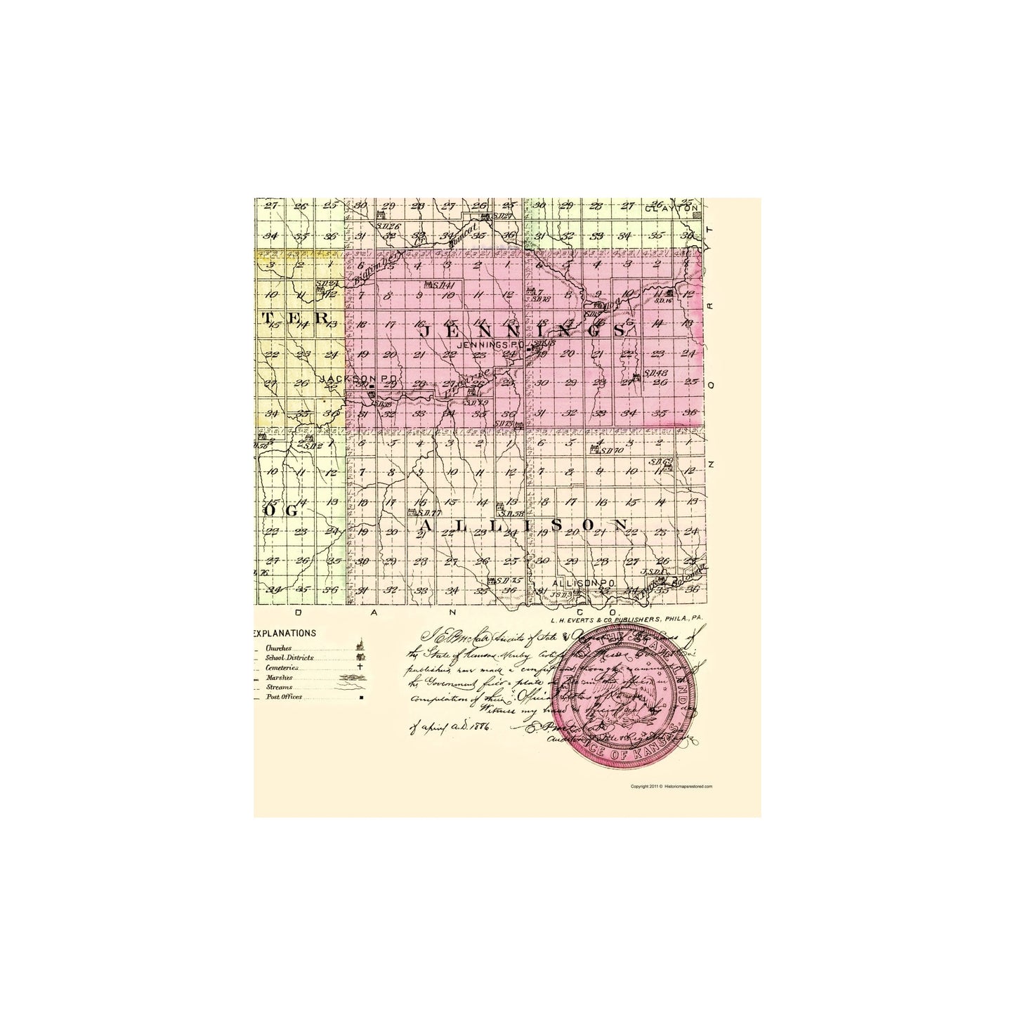 Historic County Map - Decatur County Kansas - Everts 1887 - 23 x 28.10 ...