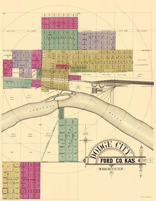 Historic City Map - Dodge City Kansas - Everts 1887 - 23 x 29.75 - Vintage Wall Art