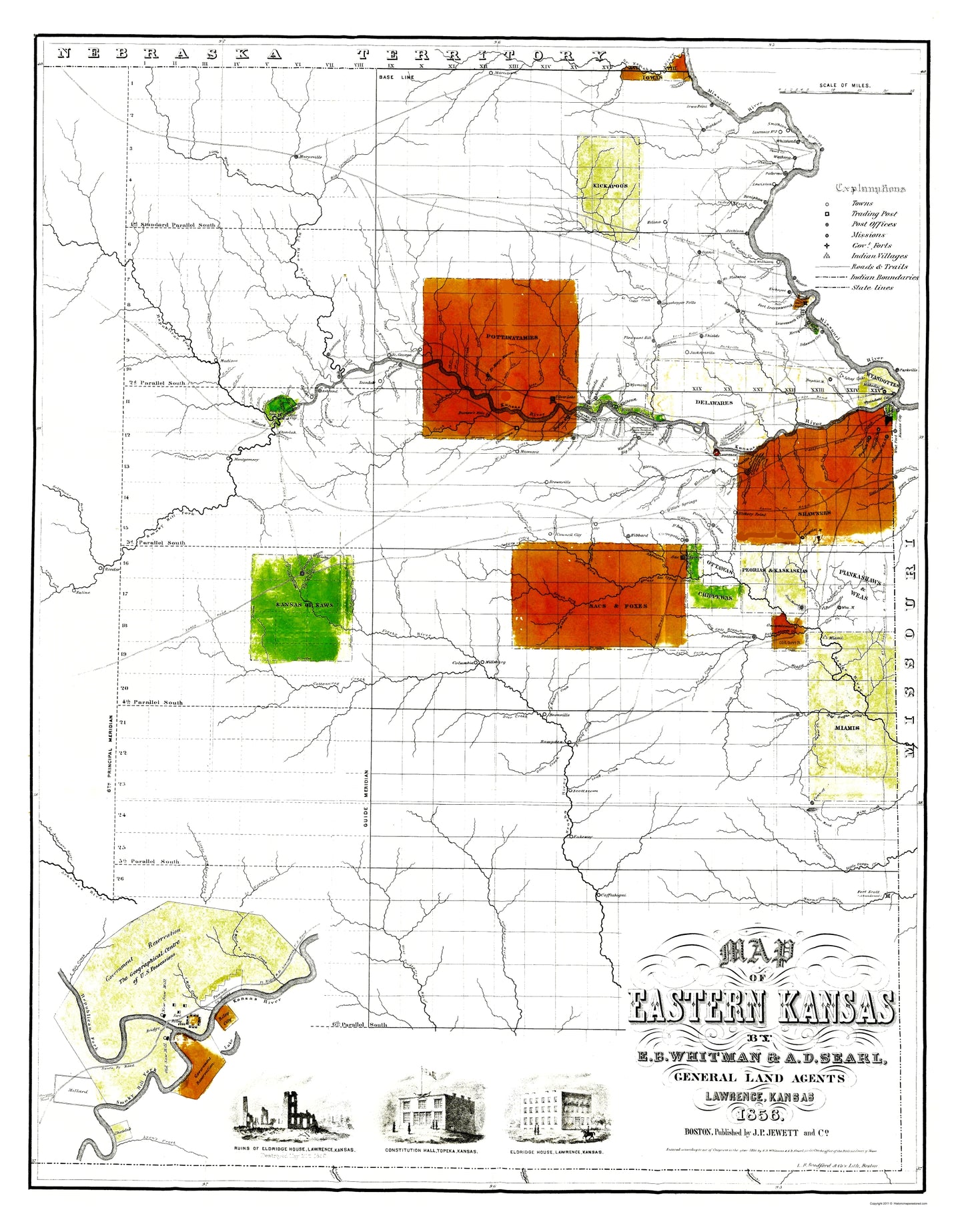 Historic State Map - Kansas Eastern - Jewett 1856 - 23 x 29.38 - Vintage Wall Art