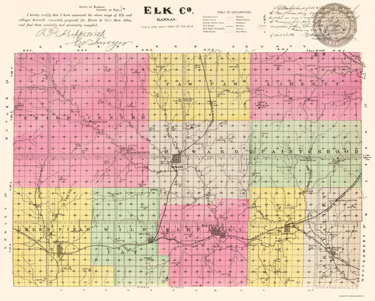 Historic County Map - Elk County Kansas - Everts 1887 - 23 x 28.62 - Vintage Wall Art