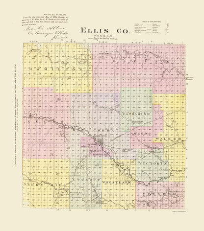 Historic County Map - Ellis County Kansas - Everts 1887 - 23 x 26.07 - Vintage Wall Art