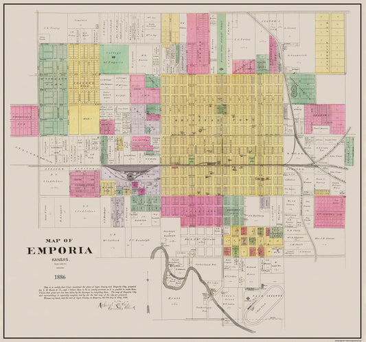 Historic City Map - Emporia Kansas - Everts 1886 - 24.56 x 23 - Vintage Wall Art