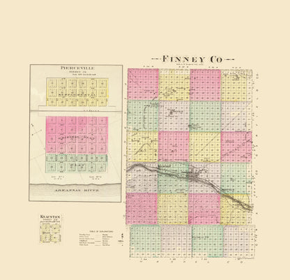 Historic County Map - Finney County Kansas - Everts 1887 - 23 x 23.85 - Vintage Wall Art