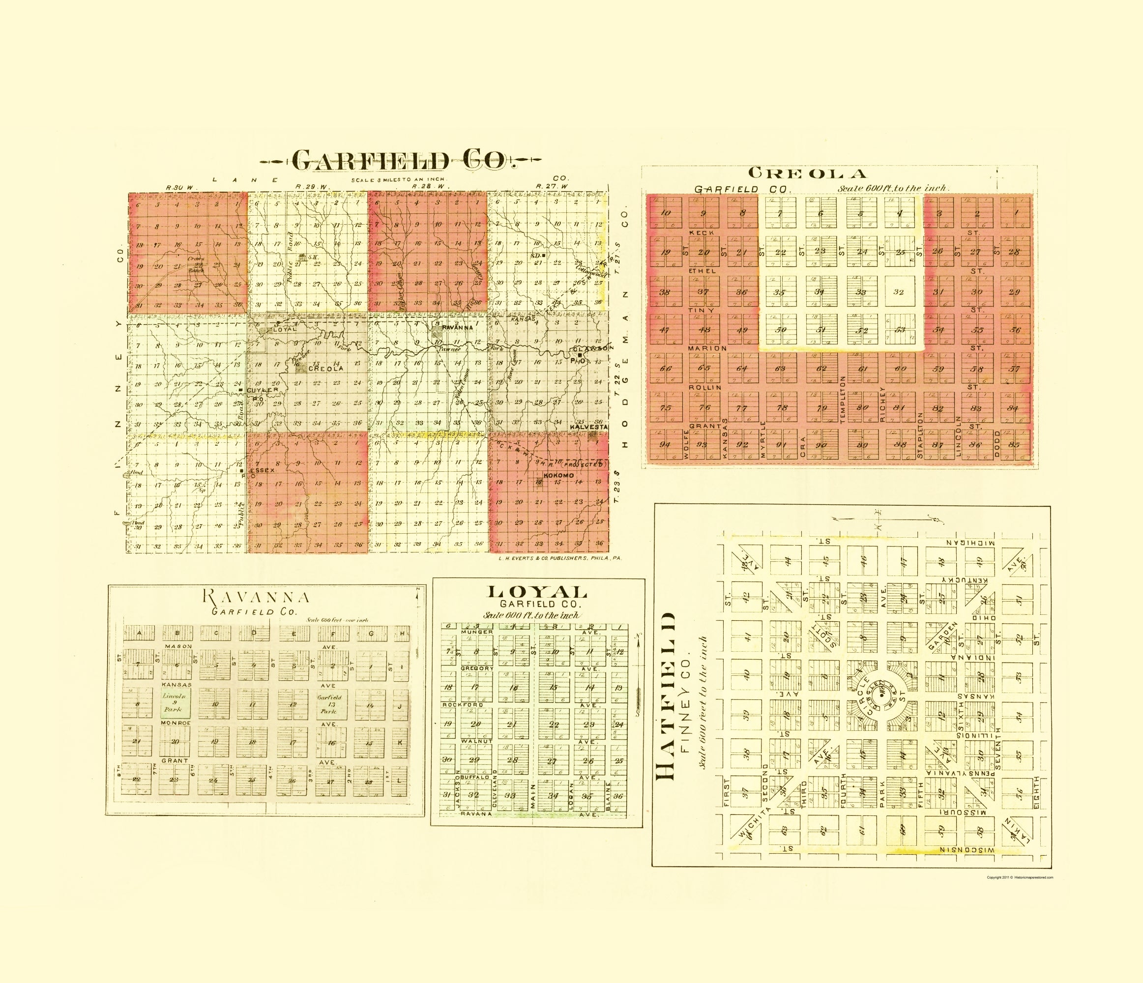 Garfield Counter Historic County Map - Garfield County Kansas - Everts 1887 - 23 x 26.7 ...