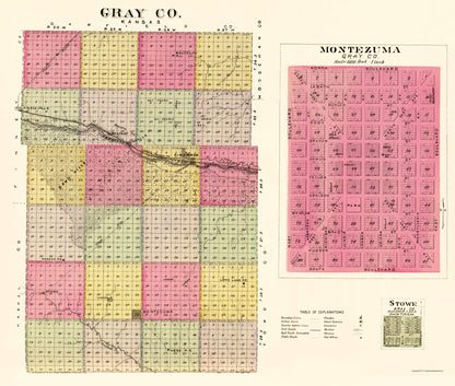 Historic County Map - Gray County Kansas - Everts 1887 - 23 x 27.07 - Vintage Wall Art