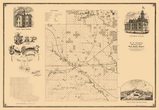 Historic County Map - Greenwood County Kansas - Hoenscheidt 1877 - 33.20 x 23 - Vintage Wall Art